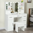 thumbnail image 4 of Caulitar Large Makeup Vanity Set with LED Lighted Mirror Dressing Table with 5 Drawer & Stool for Bedroom, Whtie, 4 of 9