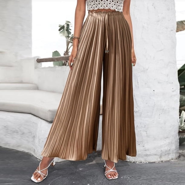Pantalones casuales de cintura alta de verano para mujer, estilo europeo y americano, pantalones de pierna ancha drapeados, pantalones para mujer