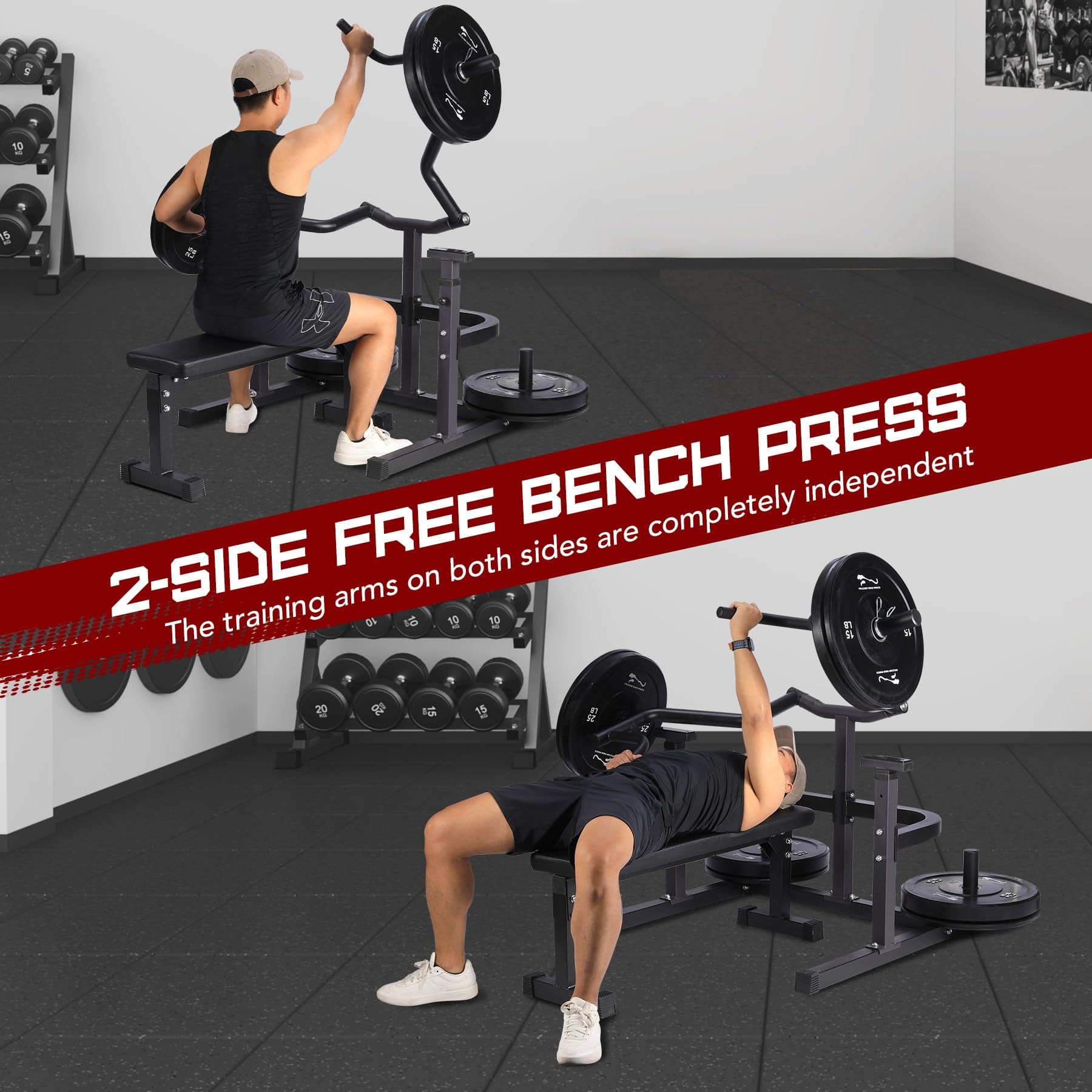 Garvee Chest Press Machine, Weight Bench Press Machine, Adjustable Flat Incline Bench with Independent Converging Arms, Multifunctional Bench Press Rack for Home Gym Equipment