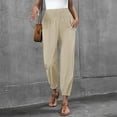 thumbnail image 4 of Pantalones palazzo de lino con cintura elástica, pierna ancha y bolsillos para mujer, 4 of 6