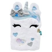 Claire's Children's White and Aqua Unicorn Plush Diary - Lock and 2 Keys, 100 Pages