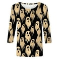 thumbnail image 4 of VKOYWKM Women's Halloween Ghost T Shirts 3/4 Sleeve Funny Graphic T Shirt Crew Neck Loose Vintage Tops Halloween Spooky Print Tees, 4 of 5