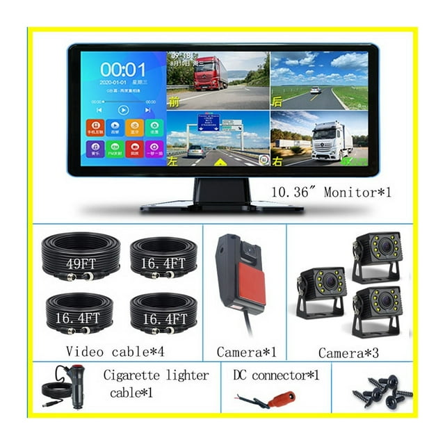 10.36 " Touch 4 Channels Split Screen Car MP4 Recorder Monitor With AHD Backup Camera DVR For Truck Bus Pickup Trailer ,Clear Images