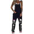 thumbnail image 1 of Gibobby Monos Holgados Mono largo suelto con bolsillo y correa con estampado informal a la para mujer(Rosa， XXL), 1 of 5
