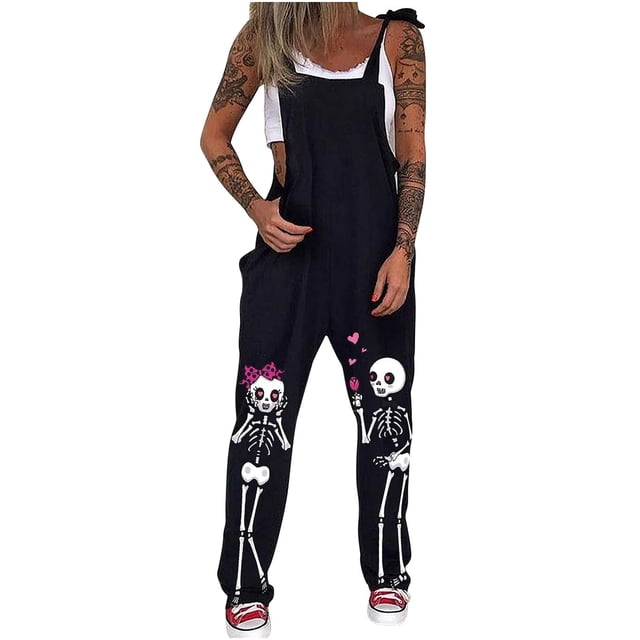 Gibobby Monos Holgados Mono largo suelto con bolsillo y correa con estampado informal a la para mujer(Rosa, XXL)