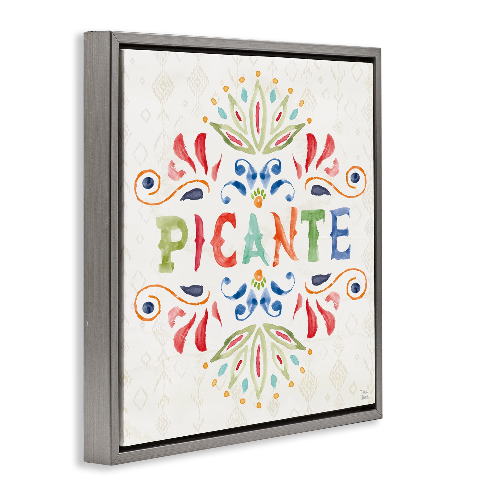 Stupell Industries Picante con Patrón Vibrante Inspirational Quotes & Sayings Painting Gray Floater Framed Art Print Wall Art, 25 x 25