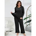 thumbnail image 4 of ValueVibe Plus Size Pajama Sets for Women 2 Piece Long Sleeve Loungewear Sets Crew Neck Loungewear with Chest Pocket, Black 4XL, 4 of 8