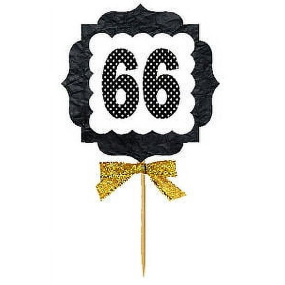 66th Birthday / Anniversary Gold Ribbon Hand Crafted Novelty Cupcake Decoration Toppers / Picks -12ct