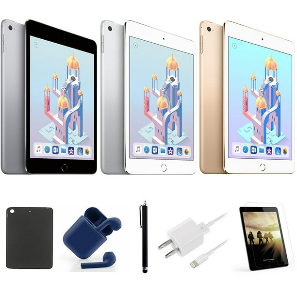 Open Box | Apple iPad Mini 4 | 7.9-inch Retina | 128GB | Latest OS, Wi-Fi  Only, Bundle: Case, Pre-Installed Tempered Glass, USA Essentials Wireless 