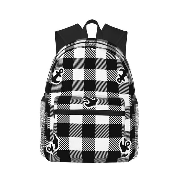 Disketp Anchor Black Tartan Plaid Mochila Ligera Clásica con Múltiples Bolsillos, Mochila Casual para Hombre y Mujer, Ideal para Escuela, Trabajo y Viajes