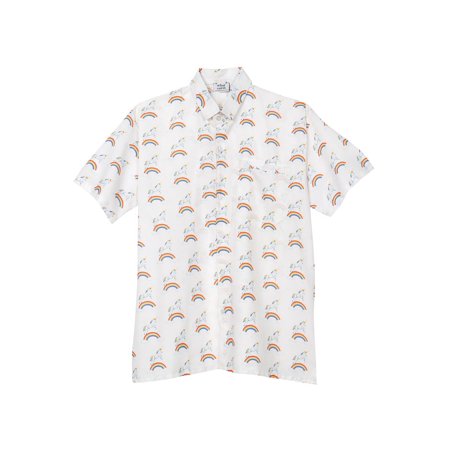Printed Camp Shirt - What on Earth Men's Unicorn Print Camp Shirt - Short Sleeve Button Down - White