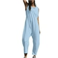 thumbnail image 2 of jjayotai Womens Casual Jumpsuits, Twisted Back Onesie Rompers Sleeveless Baggy Solid Loose Fit Overalls Jumpers Light Blue L, 2 of 9