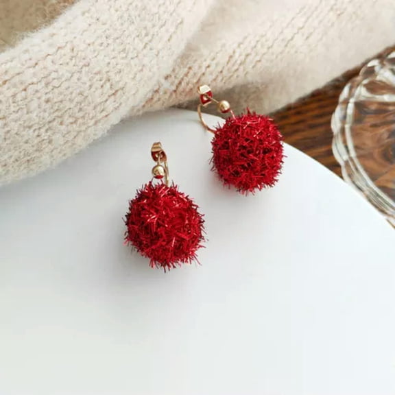 EOEMY Santa Claus Christmas Tree Earrings Stud Drop Dangle Women Xmas Party Jewelry -3-Red Ball Hoop