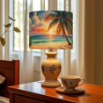 thumbnail image 6 of Linen Drum Lampshades Sunset Beach Palm Tree Ocean Waves Watercolor Coastal 13"x13"x10" Light Shade for Table Lamps Floor Lamp Shades Lampshade Replacement Assembly Required, 6 of 8