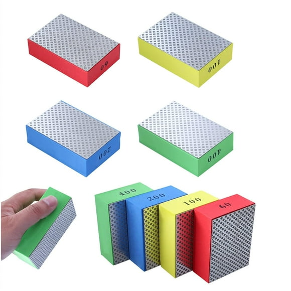 4Pcs Diamond Hand Polishing Pads, Sanding Blocks for Stone Ceramic Tile Glass, 4 Coarseness Levels - 60# 100# 200# 400# (Silver Side)