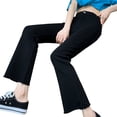 thumbnail image 5 of Pantalones de pierna ancha elásticos negros de nueve puntos sin bolitas para mujer de otoño, pantalones casuales de campana elásticos de cintura alta, 5 of 5
