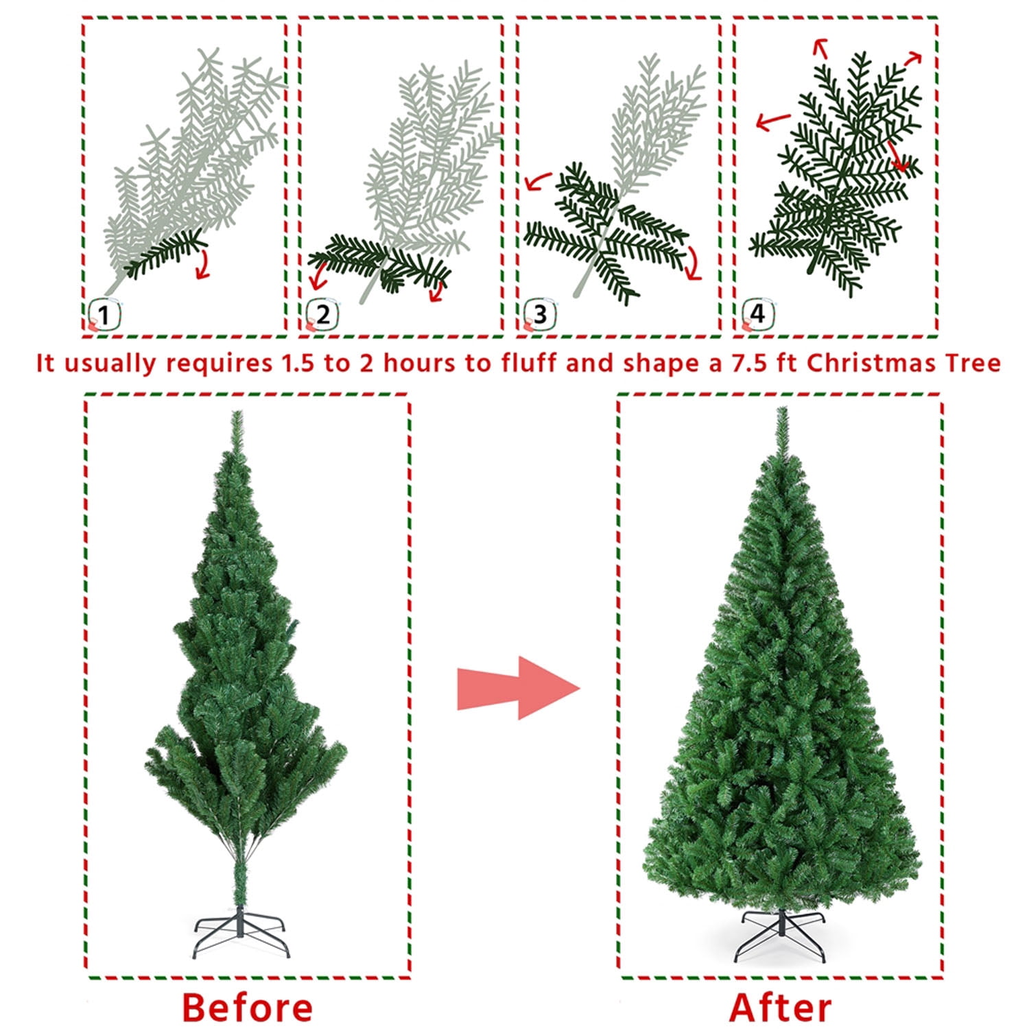Alden Design 7.5FT Lifelike Artificial Christmas Tree with PVC Tips and Foldable Stand, Green