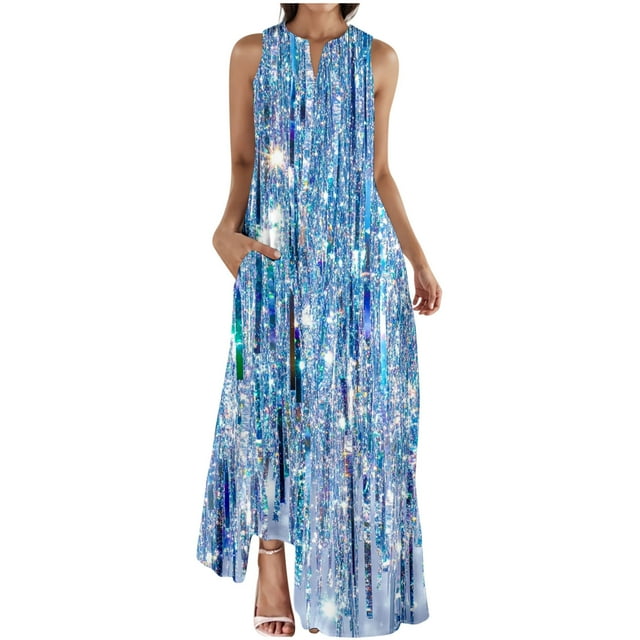 Chaquetas de Vestido de Verano para Mujeres Moda Cómoda Impresión sin Mangas Vestido con Cuello en V, Poliéster Elastano
