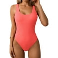 thumbnail image 2 of Coco&Chic Women One Piece Swimsuit Solid Ribbed Monokini Swimwear Scoop Neck Low Back Bathing Suit, 2 of 8