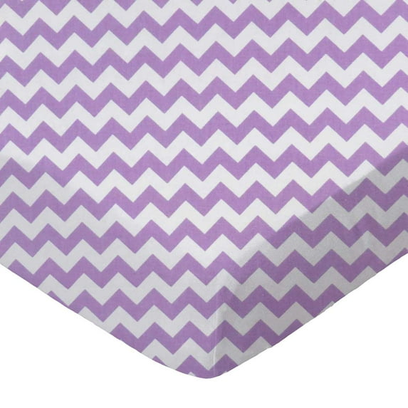 SheetWorld 100% Cotton Percale Crib Sheet Set 28 x 52, Lilac Chevron Zigzag - Includes Fitted, Flat, & Baby Pillow Case
