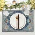 thumbnail image 2 of mubwai Boho Placemats Set of 4 12x18 Inch Light Blue Aqua Teal Yellow Carpet Pattern Ethnic Floral Print Table Mats Farmhouse Decorative Linen Washable Place for Holiday Party Kitchen Dining Decor, 2 of 8