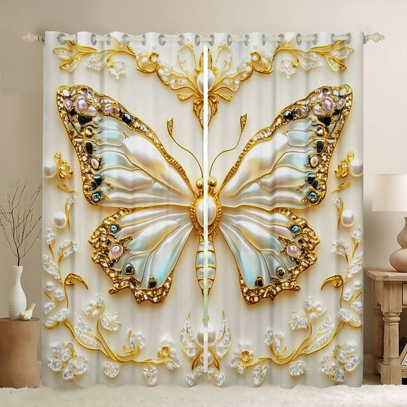 Homewish Chic Flying Butterfly Black Out Curtains for Children Teens Girls,Dreamy Princess Curtains Pack of 2 (42x63 Each),Exotic Style Bedroom Curtains,Lightweight Room Decor