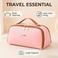 thumbnail image 3 of Makeup Bag for Women Cosmetic Bags Large Capacity Travel Toiletry Bag Make up Organizer Open Flat Portable Pouch with Handle, Khaki, 3 of 5