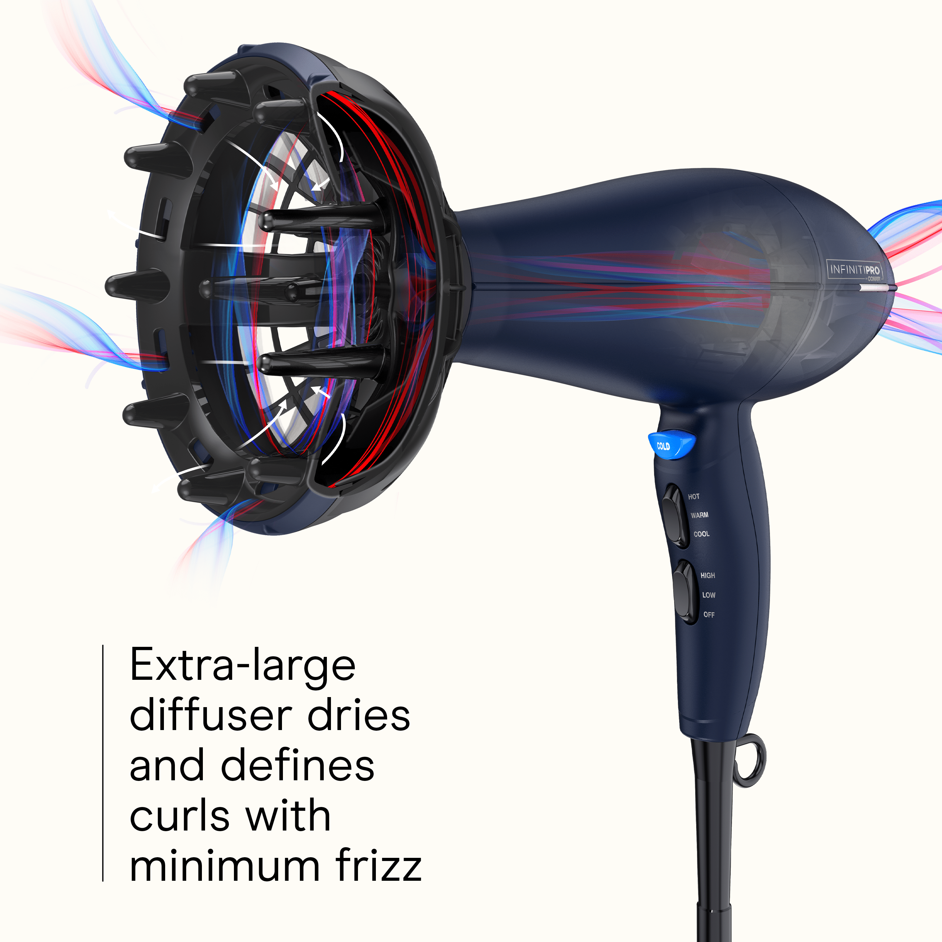 INFINITI PRO CONAIR Natural Texture Hair Dryer, Adjustable Diffuser and Concentrator