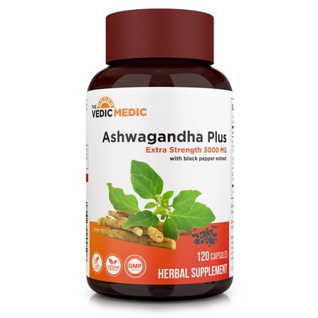 Organic Ashwagandha Capsules Extra Strength 3000mg with Black Pepper Extract - GMP Certified 120 Capsules - 2 to 4 Months Supply - Natural Supplement