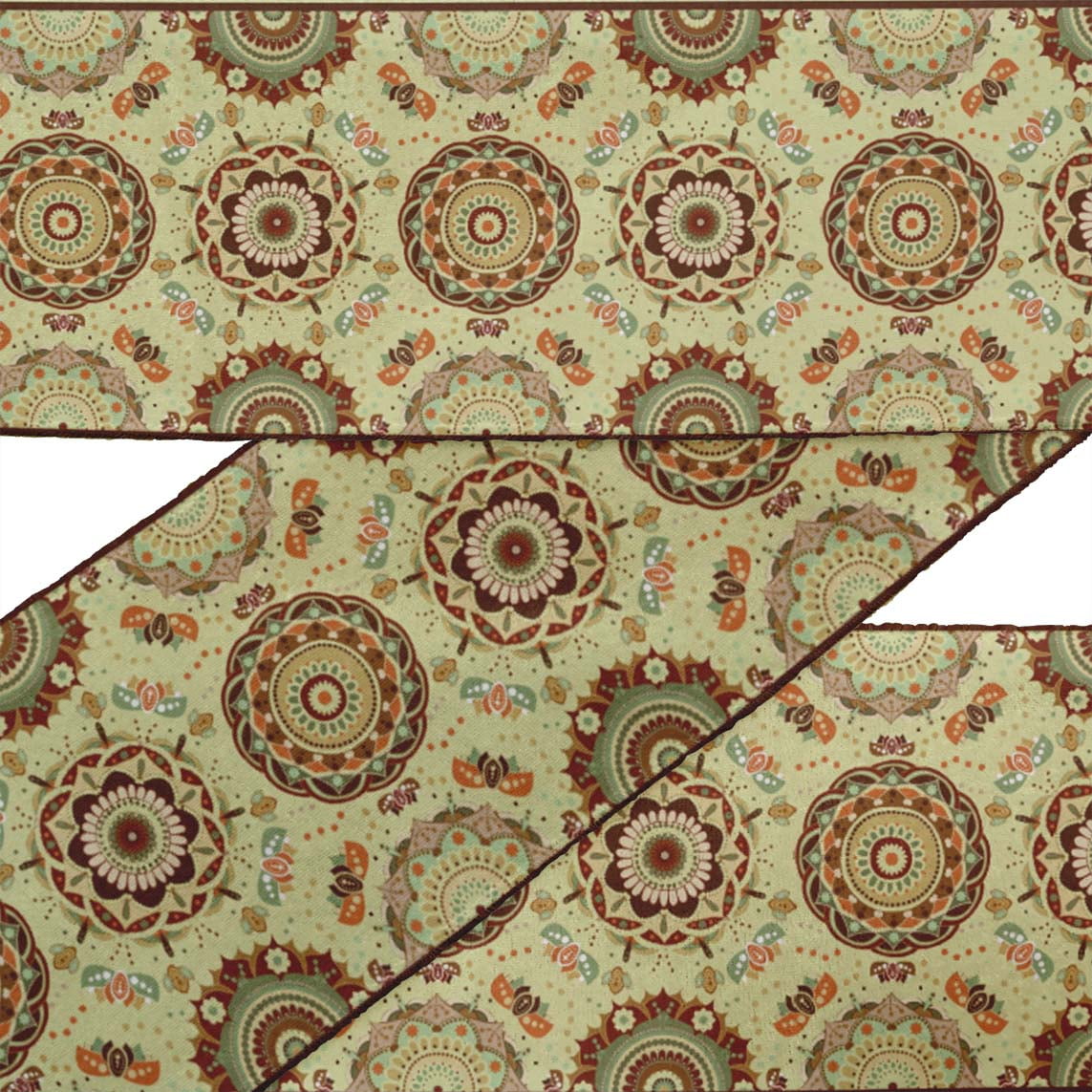 IBA Indianbeautifulart Beige Mandala Kaleidoscope Velvet&nbsp;Trim&nbsp;Fabric Sewing Fabric Lace Dressmaking Printed Sewing Lace 9 Yards 3 Inches