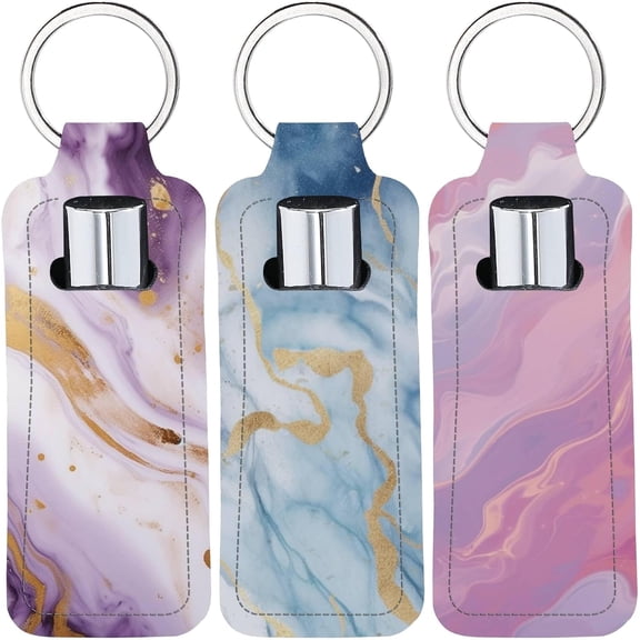 Chapstick Holder Keychain Marbling Style Lip Balm Pouch Colorful Rectangle Neoprene Printed Rubber Lipstick Portable Pocket Gloss Case Sleeve for Women Holiday Travel Makeup Storage Bag Colorful