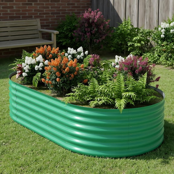 Senfot 0.6mm Color Steel Oval Garden Planter Bed, Heavy Duty Raised Garden Bed for Outdoor Vegetables Flowers Green 240x120x60cm