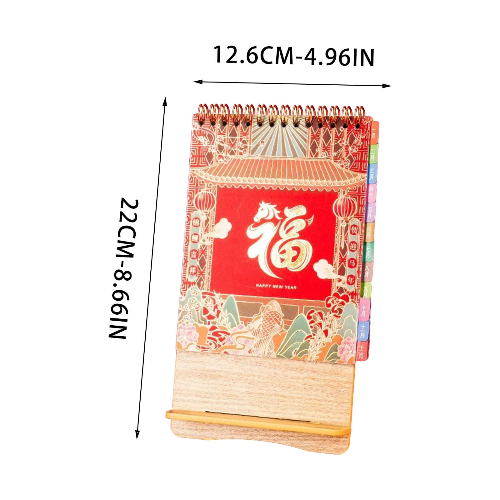 Weloille 2026 Wooden Desk Calendar, Festive Red Paper Office Desktop Mini Calendar with Holiday Markings and Solar Terms