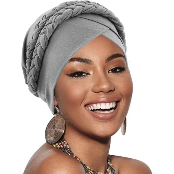 Minzimin 1Pcs African Women Turban Caps Double Pre-Tied Twisted Turbans for Women Head Scarf for Women Hair Wraps Cover Beanie