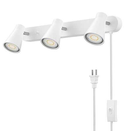 3-Light GU10 Plug-In Track Lighting Fixture with Rotatable Heads - Adjustable White Ceiling Lights for Living Room