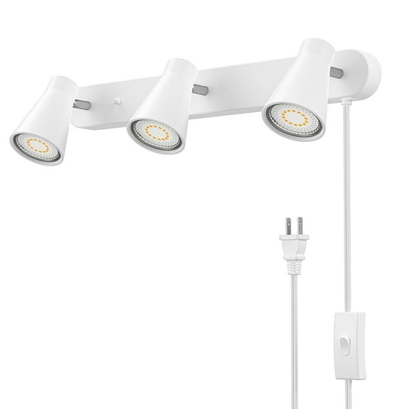 3-Light GU10 Plug-In Track Lighting Fixture with Rotatable Heads - Adjustable White Ceiling Lights for Living Room