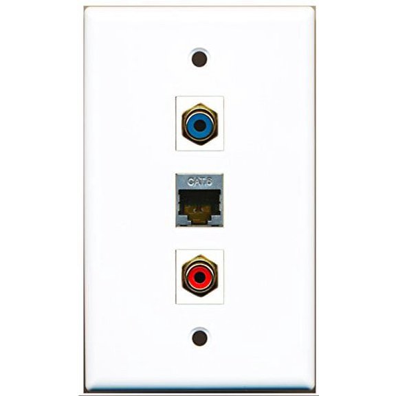 RiteAV - 1 Port RCA Red and 1 Port RCA Blue and 1 Port Shielded Cat6 Ethernet Wall Plate