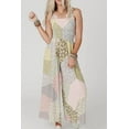 thumbnail image 2 of Chouyatou Women's Wide Leg Smocked Jumpsuit Color Block Floral Print Sleeveless Romper Pants, 2 of 5