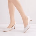thumbnail image 4 of XIHAHA-zapatos de boda con flores de encaje para mujer, zapatillas planas con punta de cristal, color blanco, 4 of 5
