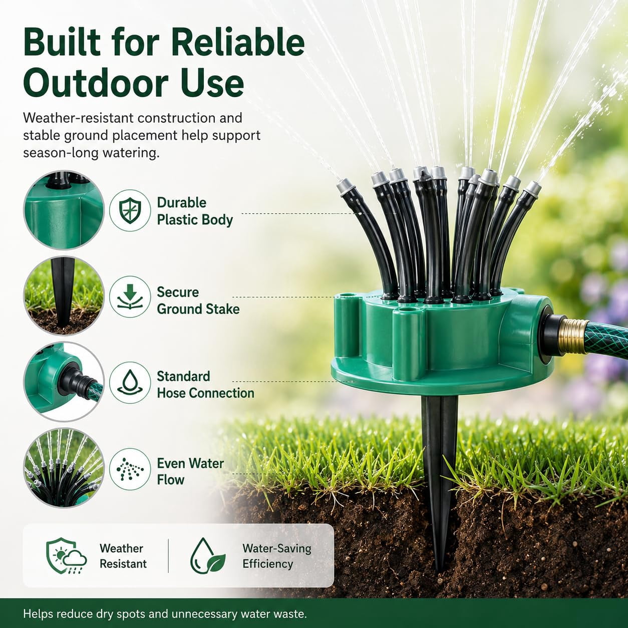 360° Coverage Precision Garden Irrigation Sprinkler with Heavy-Duty Spike Base, Automatic Rotating Lawn Sprinkler, for Yard, Lawn Sprinkler