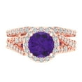 thumbnail image 2 of 2.32 ct Brilliant Round Cut Natural Amethyst 14K Rose Gold Halo Solitaire with Accents Engagement Bridal Wedding Ring Band Set size 5.5, 2 of 7