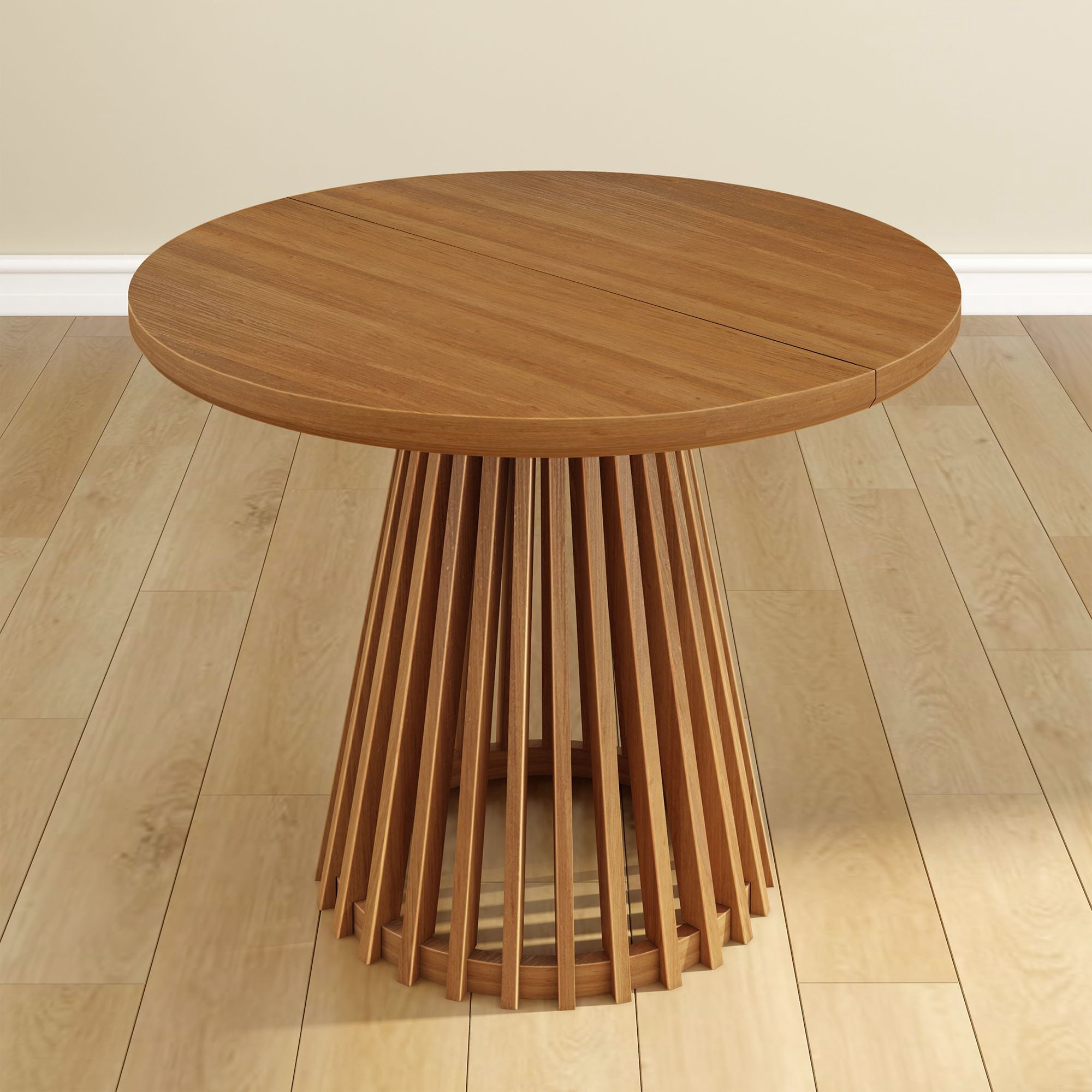 Plank+Beam 38" Lido Round Dining Table, Solid Wood Minimalist Kitchen Table for 4, Pecan