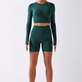 thumbnail image 4 of REALiKUN Women Seamless Yoga Outfits 2 Piece Workout Short Sleeve Crop Top with High Waisted Running Shorts Sets Army Green L, 4 of 8