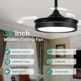 thumbnail image 2 of Cusp Barn 36" Modern Black Retractable Ceiling Fan with Lights and Remote, 6 Speeds Fandelier Ceiling Fan for Bedroom, 2 of 12