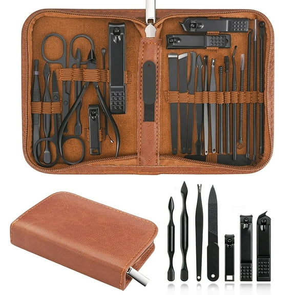 Genreen 26 Pieces Nail Clippers Set Fingernail and Toenail Clipper Cutters, Manicure Pedicure Kit Stainless Steel Professional Grooming Kits, Nail Care Tools with Luxurious Travel Case