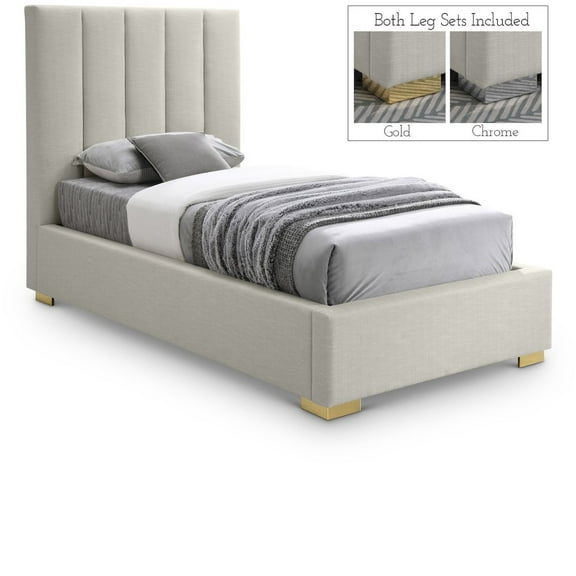 Meridian Furniture Pierce Beige Linen Textured Fabric Twin Bed