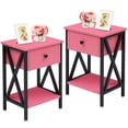 thumbnail image 4 of VECELO Nightstands Set of 2, Industrial End Table with 1-Drawer & Storage Shelf, Small Bedside Table Organizer for Small Space, Side Table for Bedroom Living Room, Pink, 4 of 9