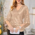 thumbnail image 4 of Raeneomay 3/4 Length Sleeve Womens Top Glitter Sparkly Party Blouse V-Neck Dressy Tops for Evening Party, 4 of 6