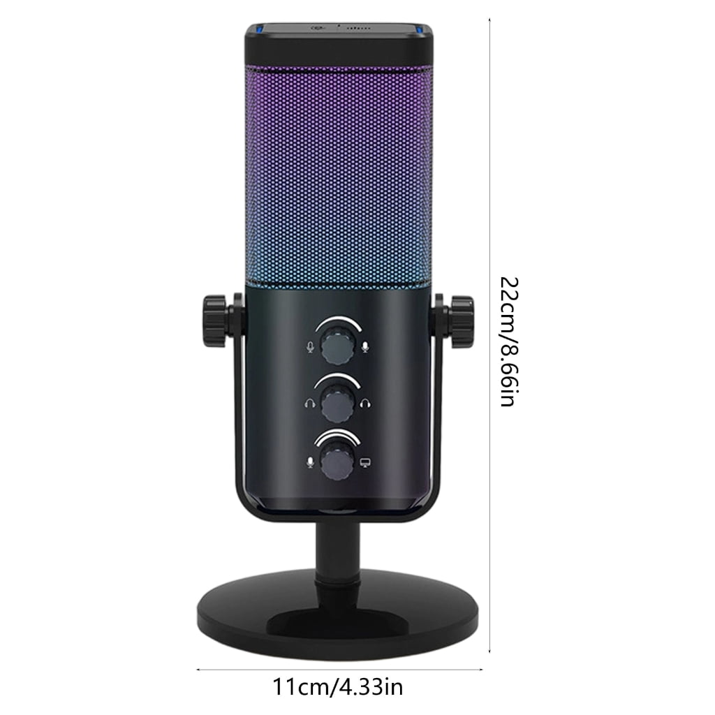 Jesscasday Studio Condenser Microphone Led Effects Metal Build Compatible for Streaming Podcast Setups Volumes Control Knob