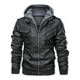thumbnail image 3 of FEDTOSING Men's Faux Leather Jacket Retro Zip-UP Stand Collar Motorcycle Bomber Jackets with Removable Hood, 3 of 6